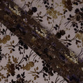 Brown and Gold Floral Burnout Design Silk Blended Velvet Chiffon Fabric, 140 cm Width, Made in China-D26645