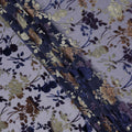 Lavender and Navy Blue Floral Printed Synthetic Burnout Chiffon Velvet Fabric 140 Cms Width China-D28196