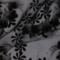 Black Floral Burnout Design Silk Blended Velvet Chiffon Fabric, 140 cm Width, Made in China-D26643