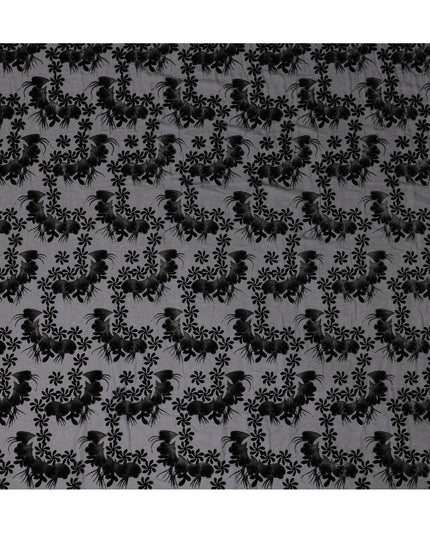 Black Floral Burnout Design Silk Blended Velvet Chiffon Fabric, 140 cm Width, Made in China-D26643