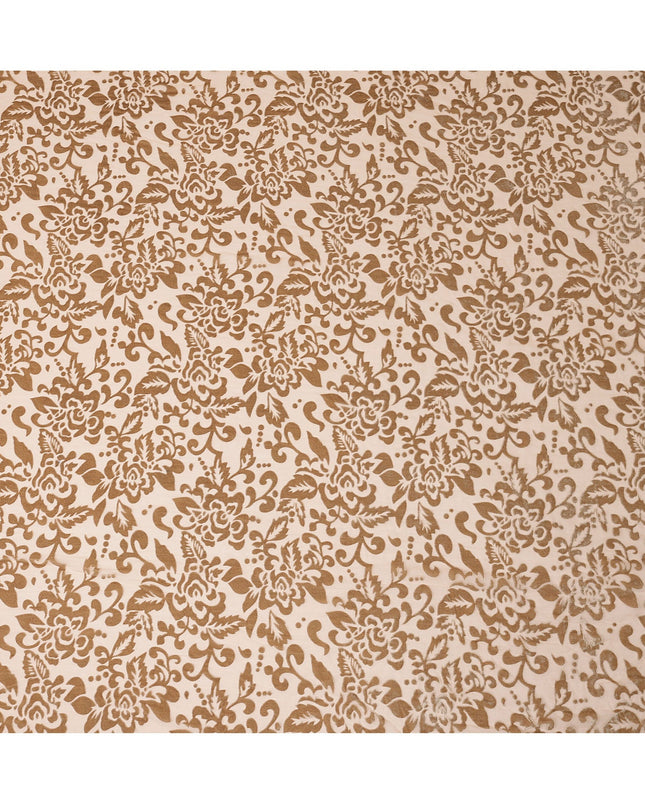 Beige and Brown Floral Printed Synthetic Burnout Chiffon Velvet Fabric 140 Cms Width China-D28198