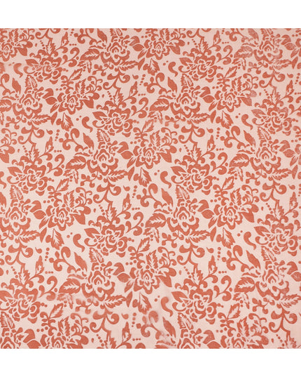 Peach Floral Printed Synthetic Burnout Chiffon Velvet Fabric 140 Cms Width China-D28197