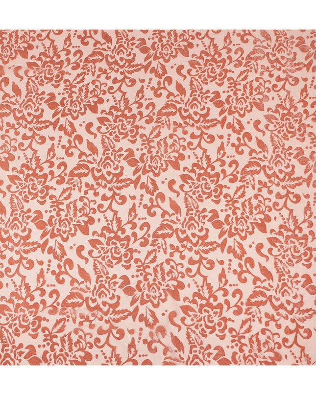 Peach Floral Printed Synthetic Burnout Chiffon Velvet Fabric 140 Cms Width China-D28197