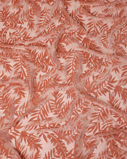 Peach Leaf Printed Synthetic Burnout Chiffon Velvet Fabric 140 Cms Width China-D28199
