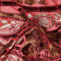Coral Pink and Brown Ornamental Paisley Printed Synthetic Burnout Chiffon Velvet Fabric 140 Cms Width China-D28189