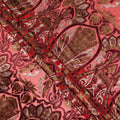 Coral Pink and Brown Ornamental Paisley Printed Synthetic Burnout Chiffon Velvet Fabric 140 Cms Width China-D28189
