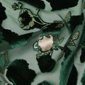 Mint Green and Dark Green Floral Printed Synthetic Burnout Chiffon Velvet Fabric 140 Cms Width China-D28194