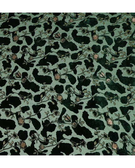 Mint Green and Dark Green Floral Printed Synthetic Burnout Chiffon Velvet Fabric 140 Cms Width China-D28194