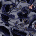 Grey and Navy Blue Floral Printed Synthetic Burnout Chiffon Velvet Fabric 140 Cms Width China-D28192