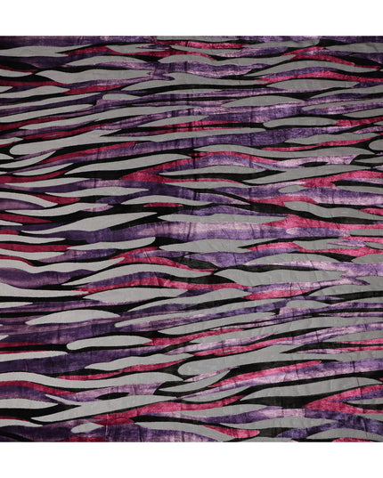 Grey and Purple Abstract Striped Printed Synthetic Burnout Chiffon Velvet Fabric 140 Cms Width China-D28190