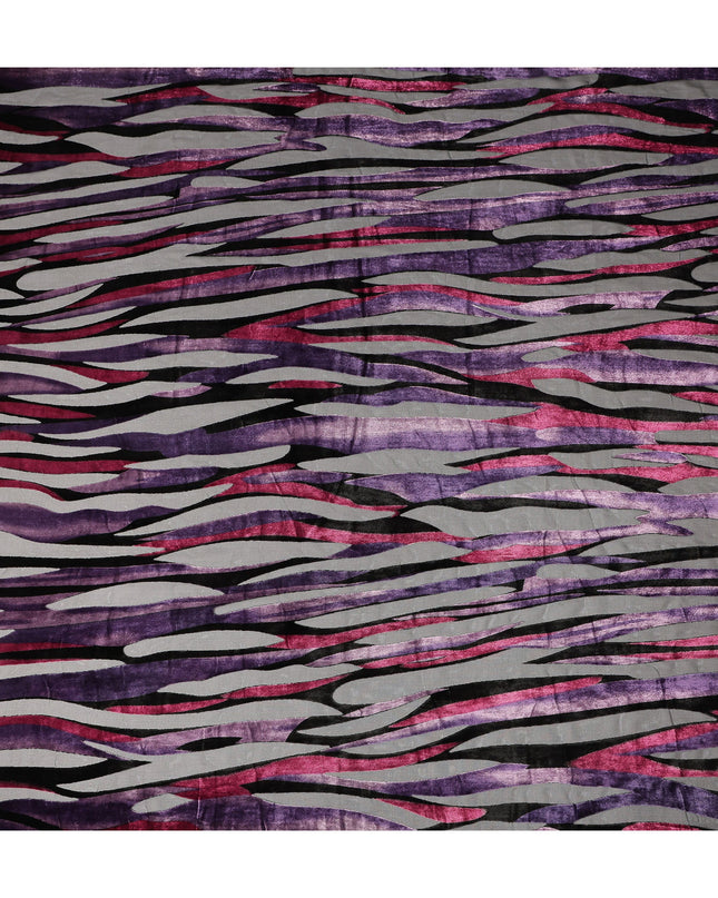 Grey and Purple Abstract Striped Printed Synthetic Burnout Chiffon Velvet Fabric 140 Cms Width China-D28190