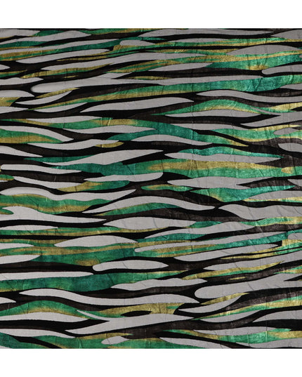 Grey and Green Metallic Abstract Striped Printed Synthetic Burnout Chiffon Velvet Fabric 140 Cms Width China-D28191