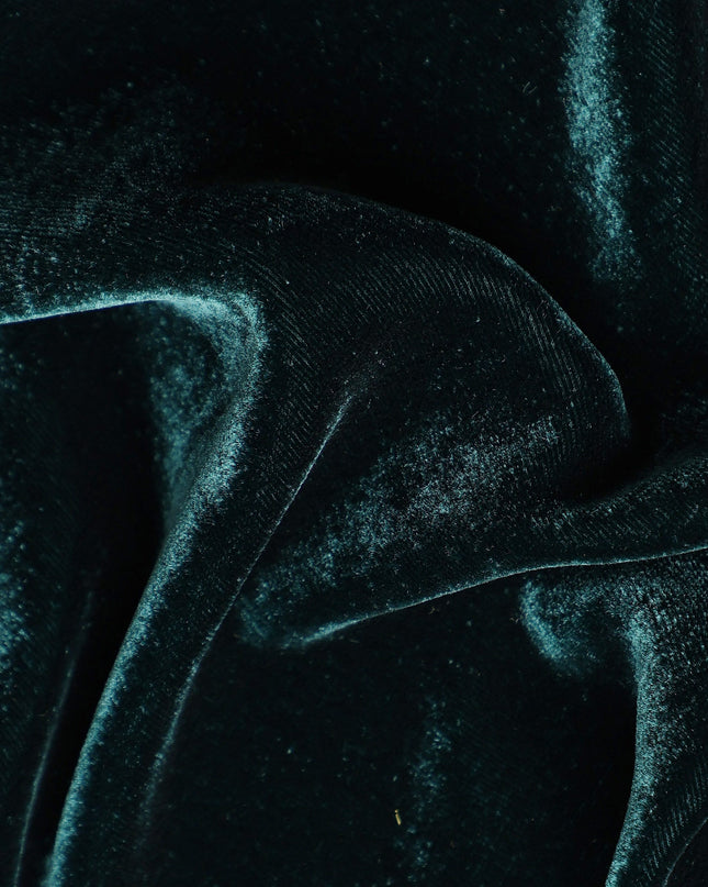 Dark Teal Silk Blended Velvet Plain Luxury Fabric Soft Sheen Rich Texture Draping Material 140 Cms From South Korea-D27265