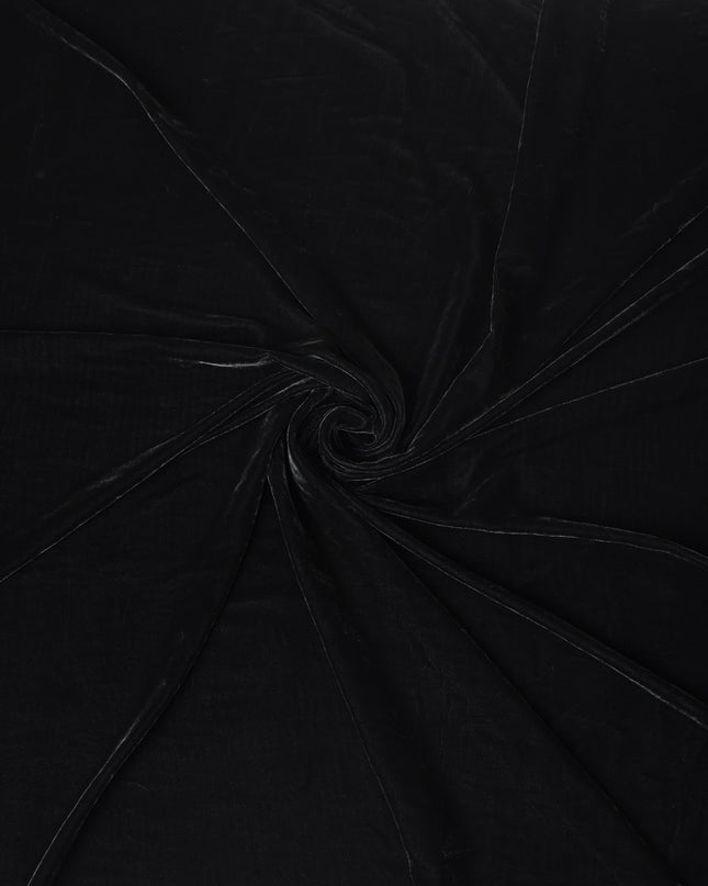 Jet Black Self Silk Blended Velvet Fabric 140cm
