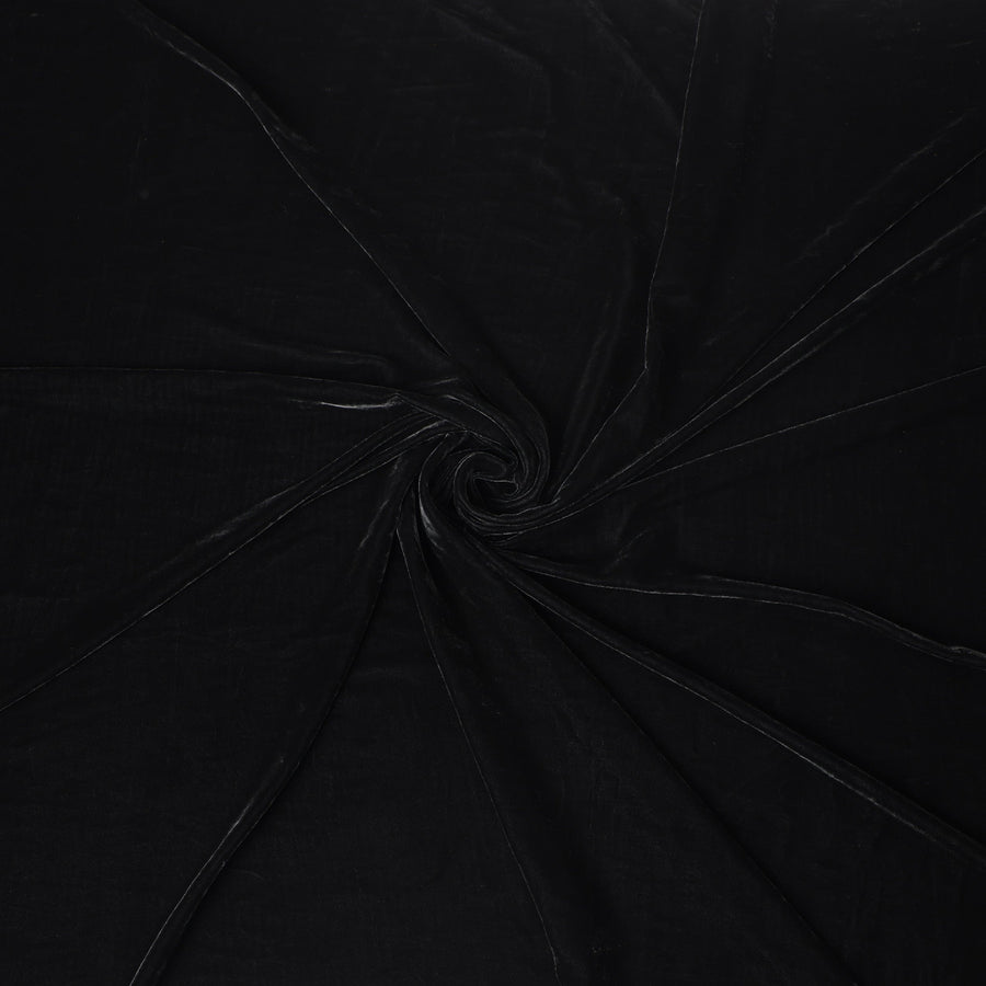 Jet Black Self Silk Blended Velvet Fabric 140cm