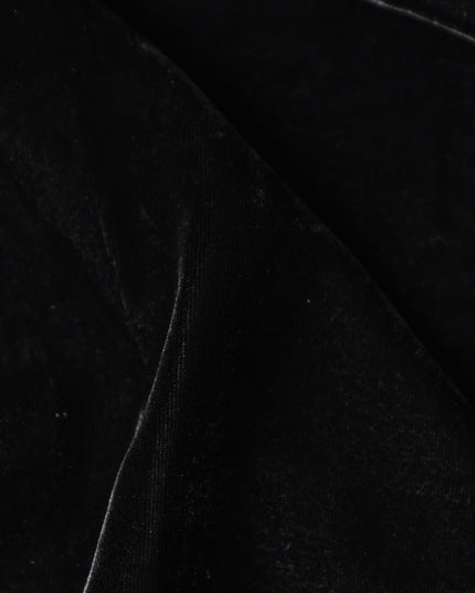 Jet Black Self Silk Blended Velvet Fabric 140cm