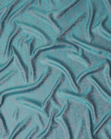 Teal Blue Self Woven Pure Silk Satin Fabric 110cm China