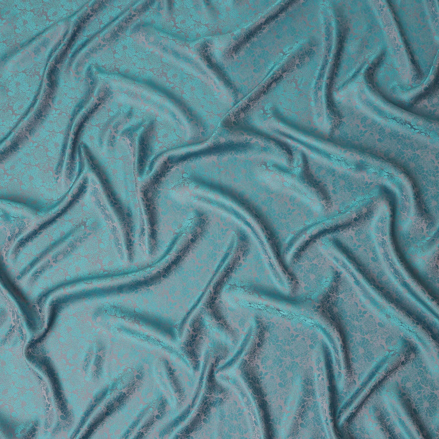 Teal Blue Self Woven Pure Silk Satin Fabric 110cm China