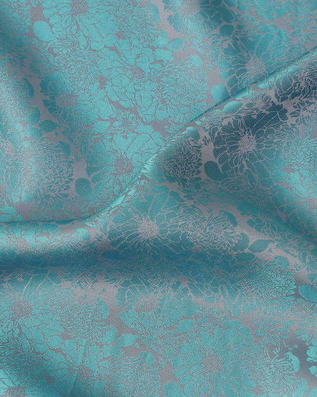 Teal Blue Self Woven Pure Silk Satin Fabric 110cm China