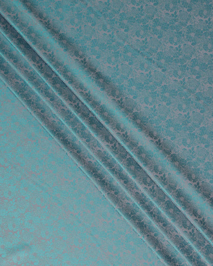 Teal Blue Self Woven Pure Silk Satin Fabric 110cm China