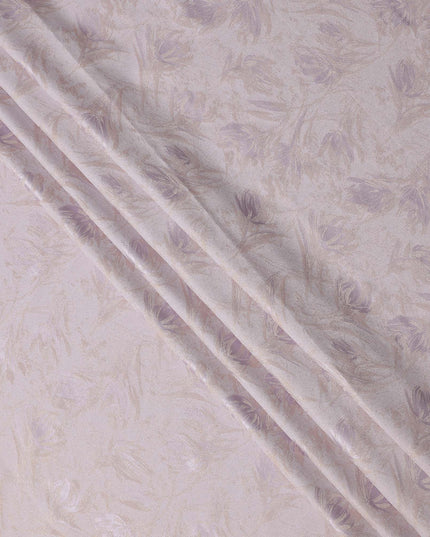 Lilac Textured Floral Pattern Pure Silk Satin Fabric, 140 Cms Width, Made in South Korea-D26007
