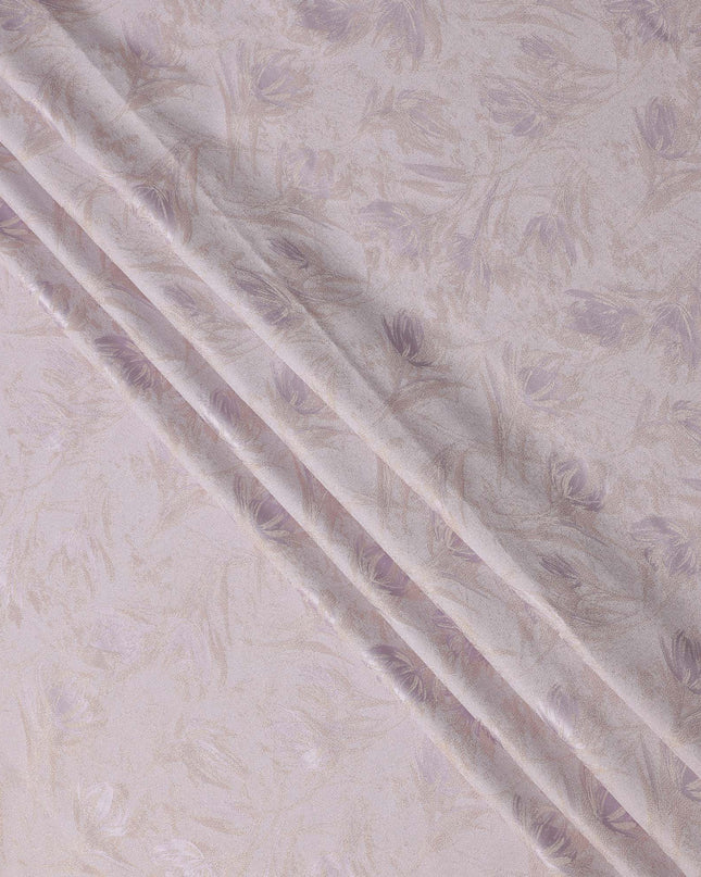 Lilac Textured Floral Pattern Pure Silk Satin Fabric, 140 Cms Width, Made in South Korea-D26007