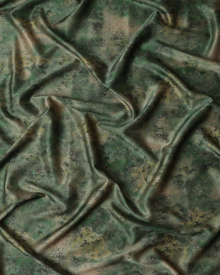 Olive Green Printed Silk Satin Fabric 140cm