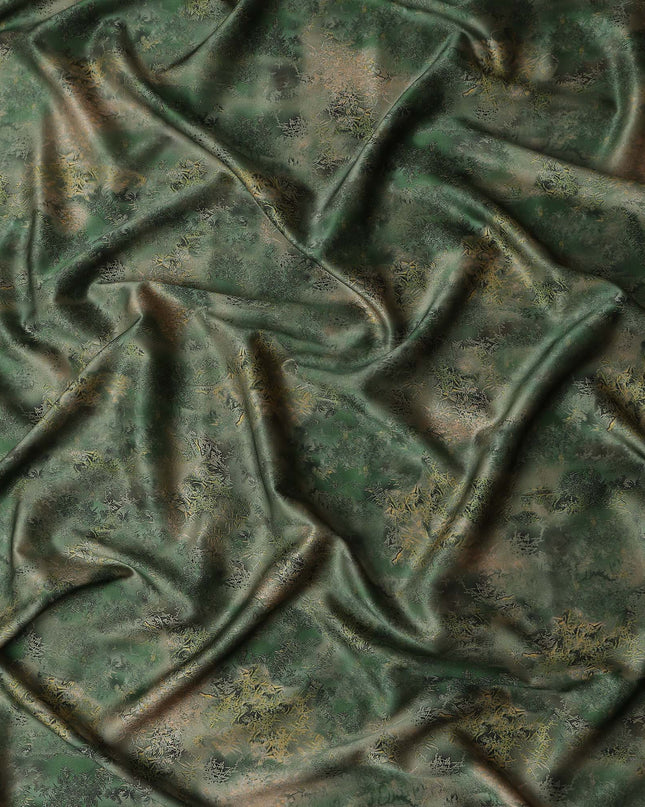 Olive Green Printed Silk Satin Fabric 140cm