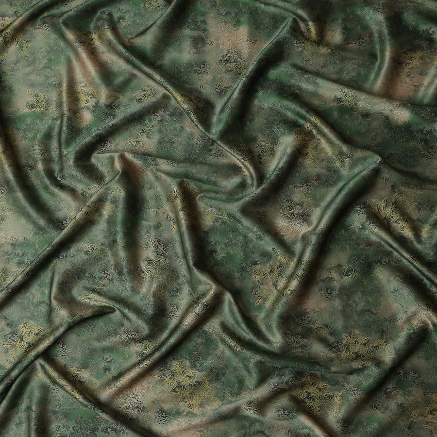 Olive Green Printed Silk Satin Fabric 140cm