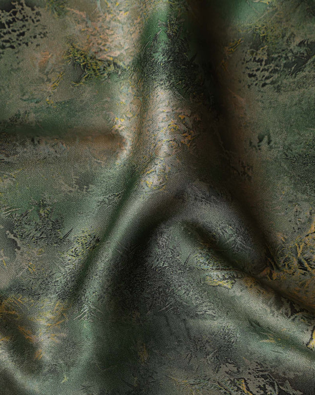 Olive Green Printed Silk Satin Fabric 140cm