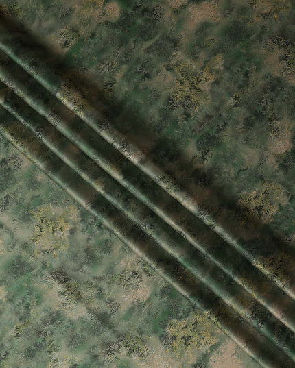 Olive Green Printed Silk Satin Fabric 140cm