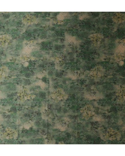 Olive Green Printed Silk Satin Fabric 140cm