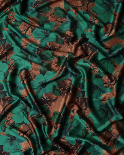 Emerald Green Printed Silk Satin Fabric 140cm