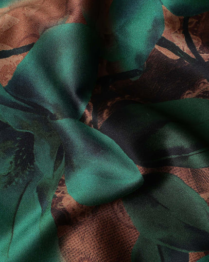 Emerald Green Printed Silk Satin Fabric 140cm