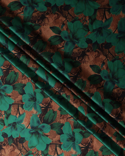 Emerald Green Printed Silk Satin Fabric 140cm