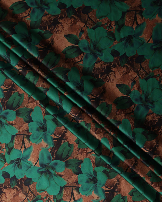 Emerald Green Printed Silk Satin Fabric 140cm