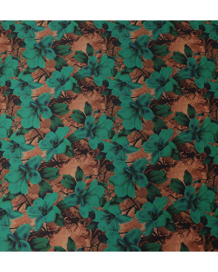Emerald Green Printed Silk Satin Fabric 140cm