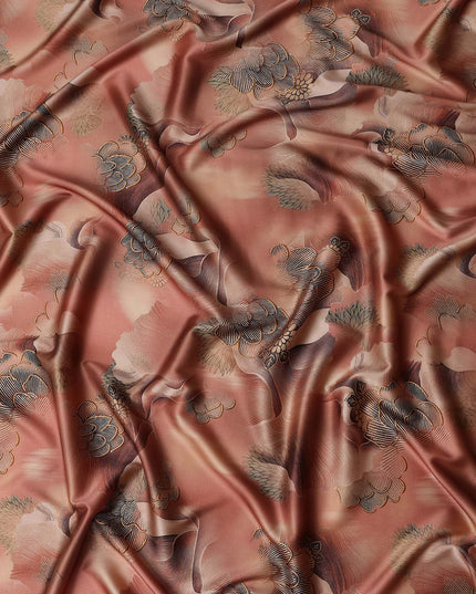 Dusty Rose Printed Silk Satin Fabric 140cm
