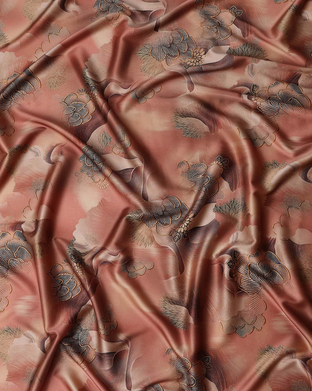 Dusty Rose Printed Silk Satin Fabric 140cm
