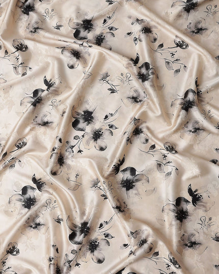 Ivory Cream Printed Silk Satin Fabric 140cm