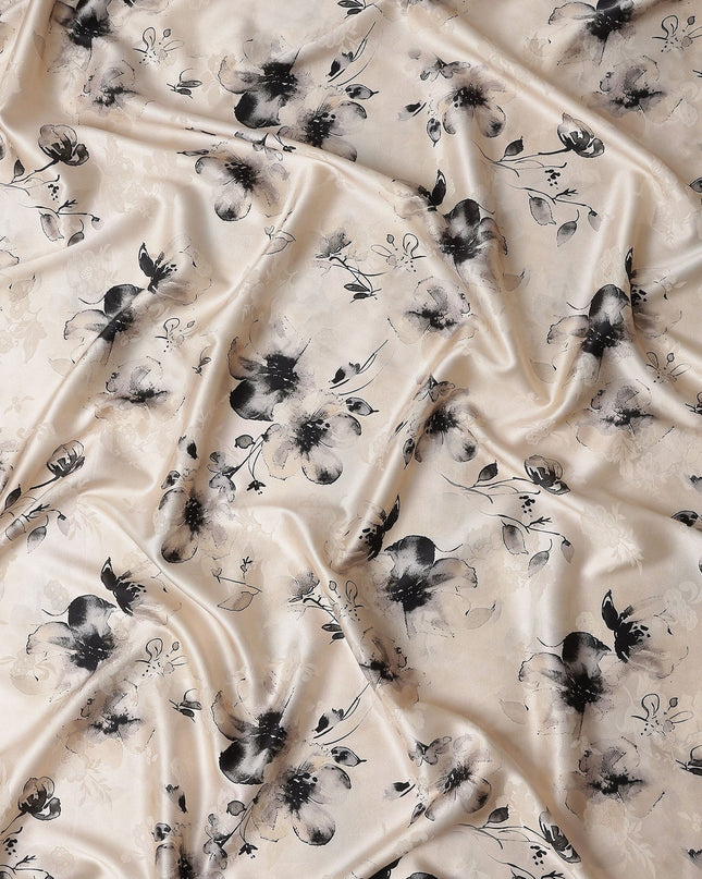 Ivory Cream Printed Silk Satin Fabric 140cm