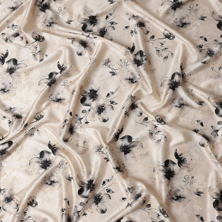 Ivory Cream Printed Silk Satin Fabric 140cm