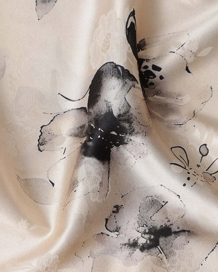 Ivory Cream Printed Silk Satin Fabric 140cm