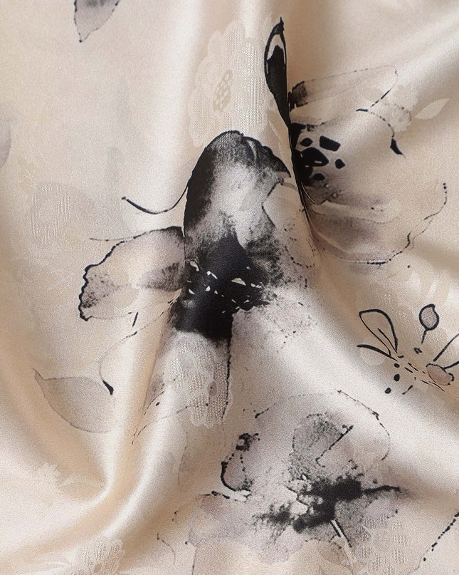 Ivory Cream Printed Silk Satin Fabric 140cm