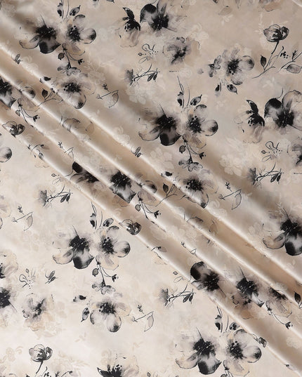 Ivory Cream Printed Silk Satin Fabric 140cm