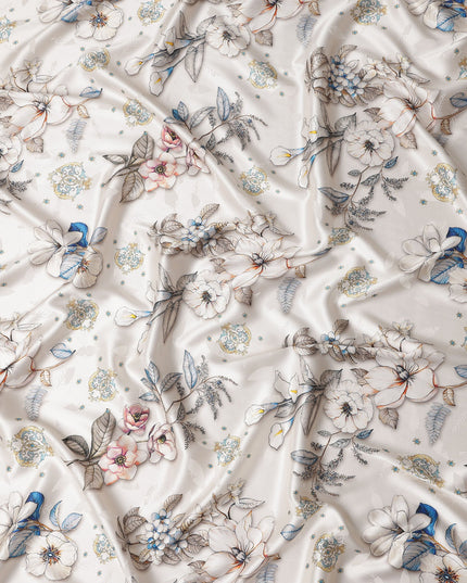 Ivory Cream Printed Silk Satin Fabric 140cm