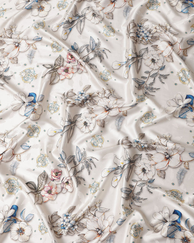 Ivory Cream Printed Silk Satin Fabric 140cm