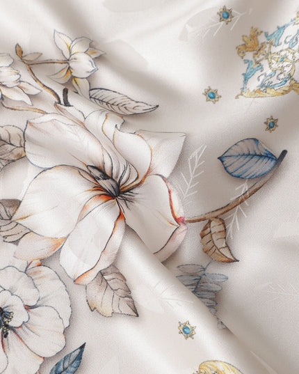 Ivory Cream Printed Silk Satin Fabric 140cm