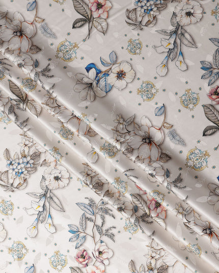 Ivory Cream Printed Silk Satin Fabric 140cm