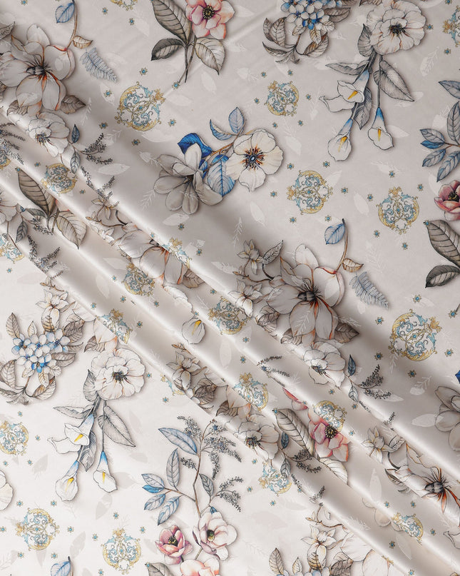 Ivory Cream Printed Silk Satin Fabric 140cm